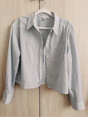 Athleta White with Navy Stripe Button-Front Shirt